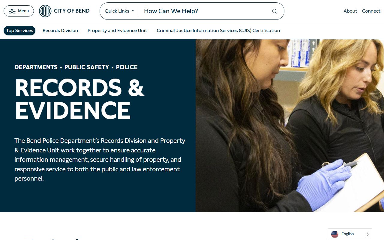 Bend Police records and evidence division for Bend booking record requests