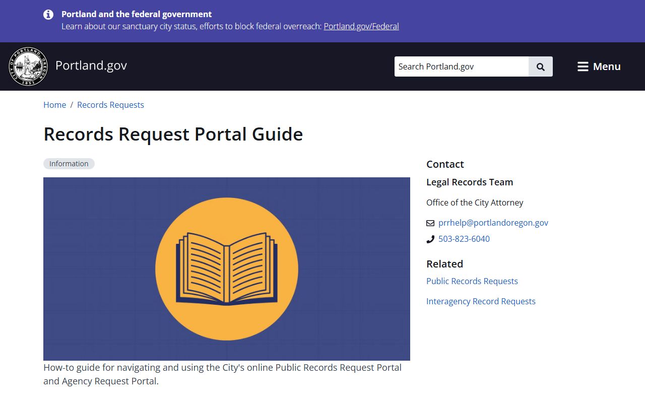 Portland public records request portal for Portland booking searches