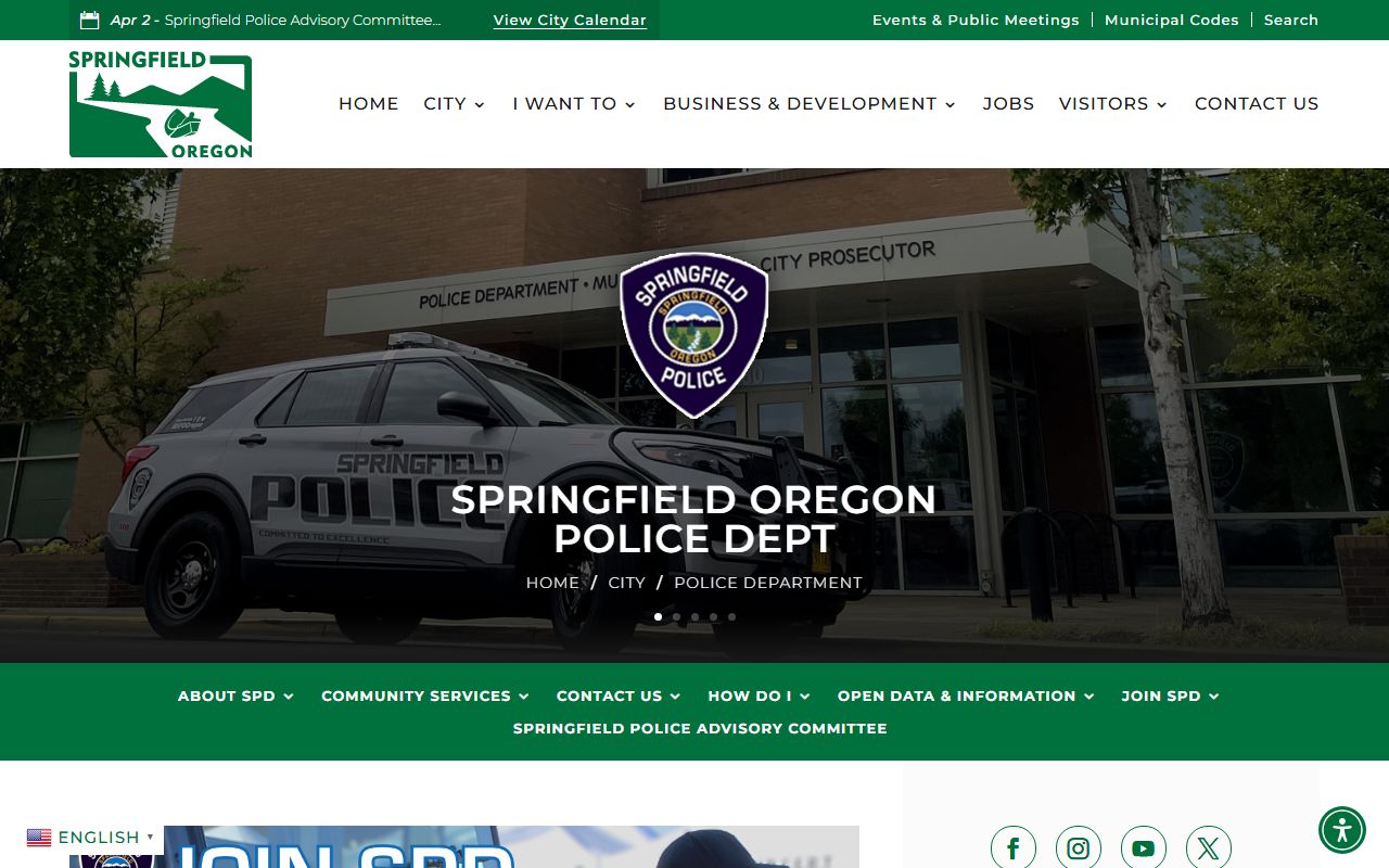 Springfield Police Department website with department overview and services