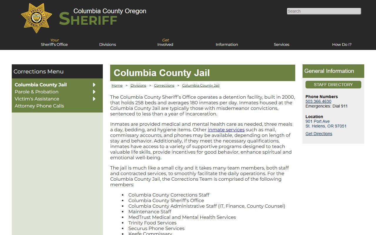 Columbia County jail 24 hour booking information