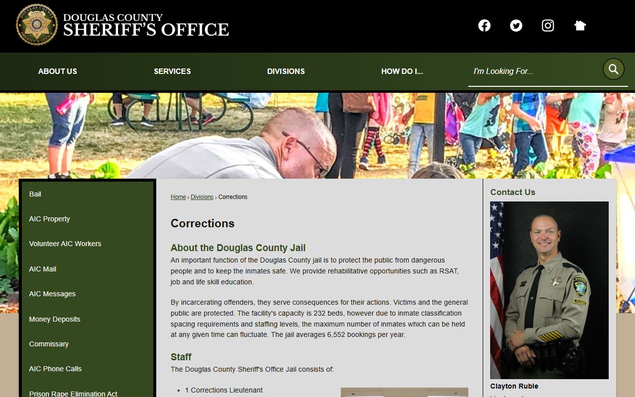 Douglas County jail corrections page for 24 hour booking information
