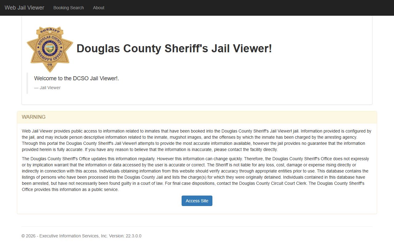 Douglas County Web Jail Viewer for searching booking records online