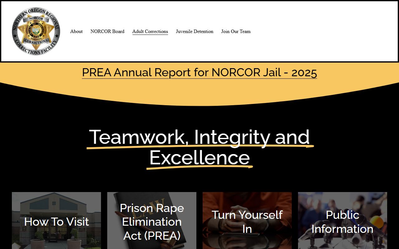 NORCOR adult corrections page for regional booking information