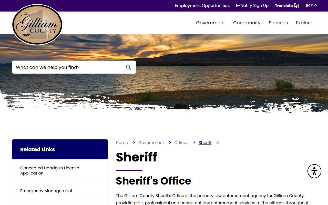 Gilliam County Sheriff's Office website for 24 hour booking information