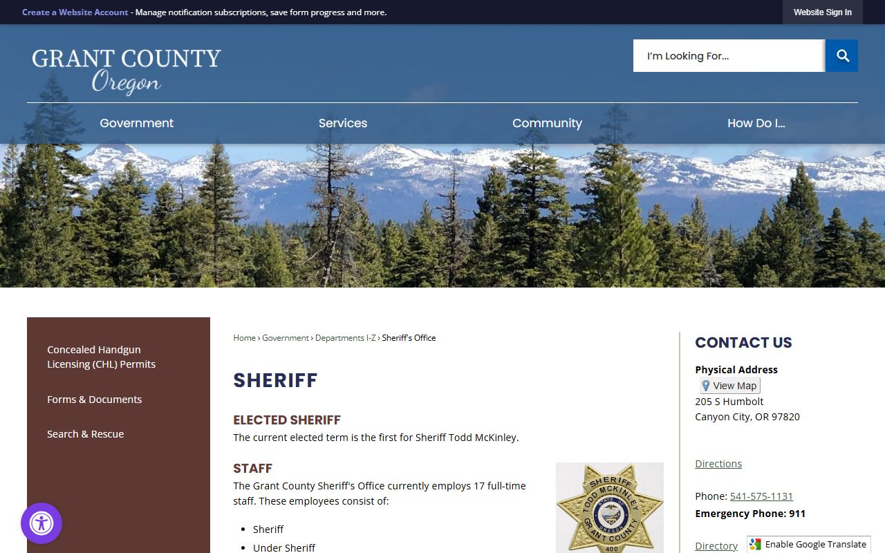 Grant County Sheriff's Office website for 24 hour booking information