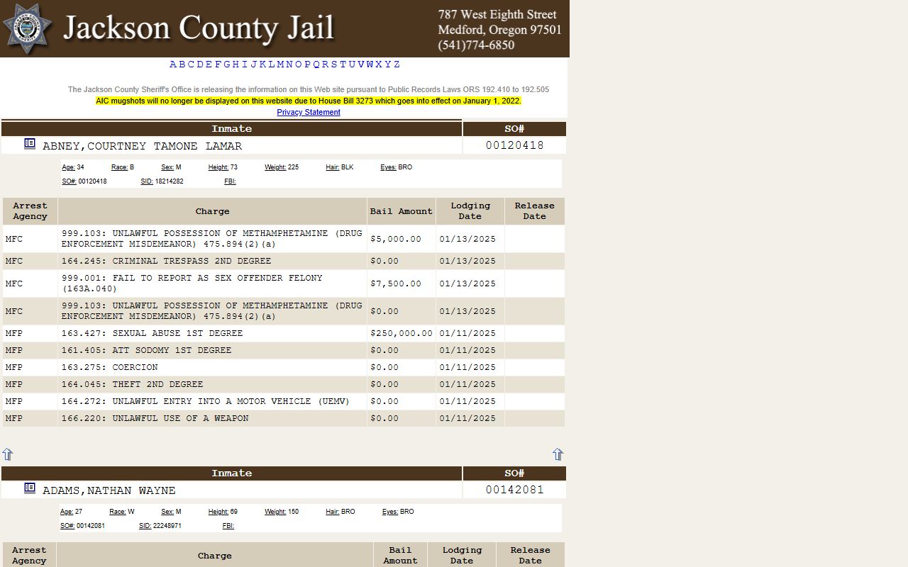 Jackson County jail inmate search Jackson County 24 hour booking
