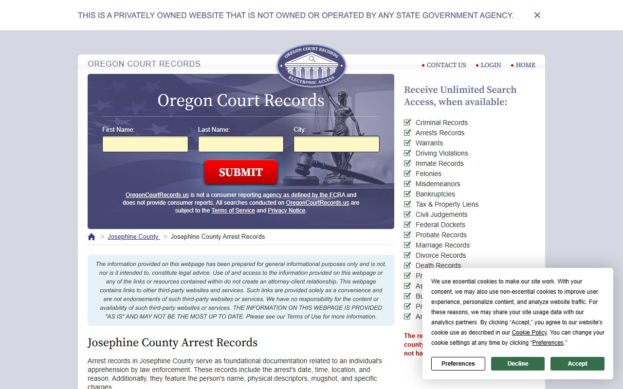 Josephine County arrest records Josephine County 24 hour booking