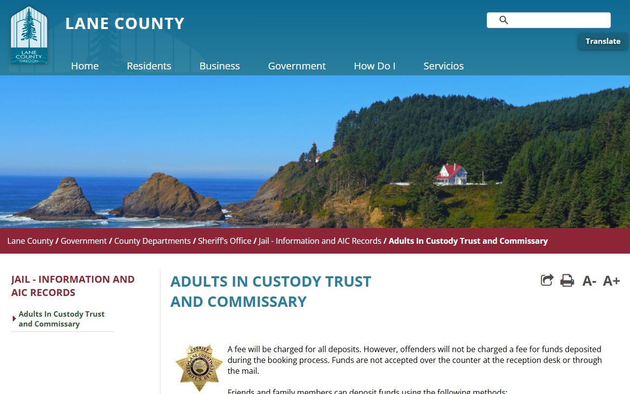 Lane County inmate services Lane County 24 hour booking