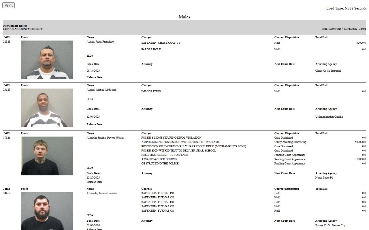 Lincoln County jail inmate roster Lincoln County 24 hour booking