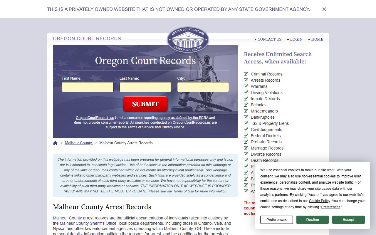 Malheur County arrest records Malheur County 24 hour booking